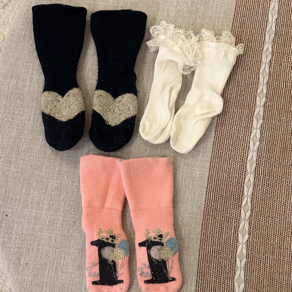 Baby Girls 3-Pack Fashion Socks in Black, White & Pink